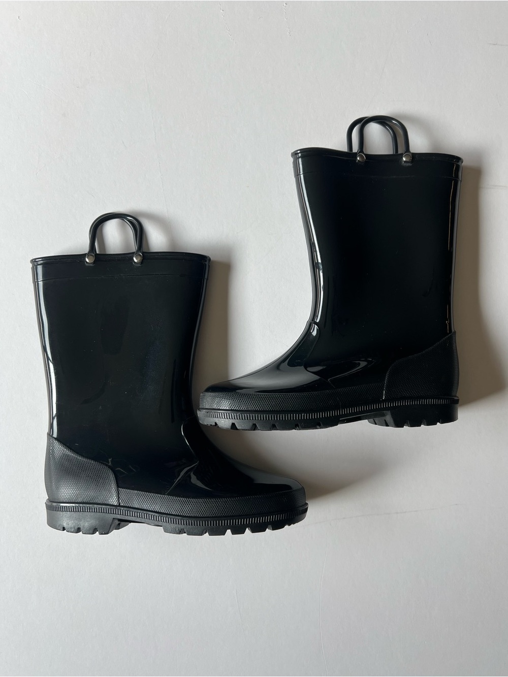 Kids Rubber Slip On Rain Boots Black Size 3 with Handles Waterproof Outdoors